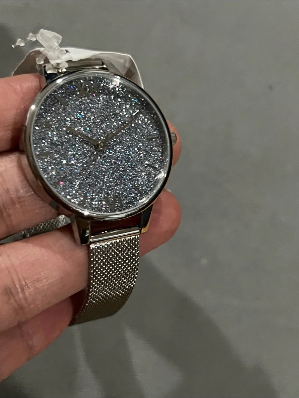 OLIVIA BURTON Silver Glitter Dial Silver Mesh Strap Watch